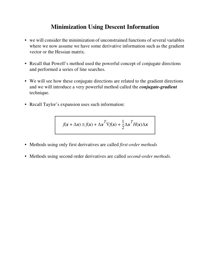 minimization using descent information