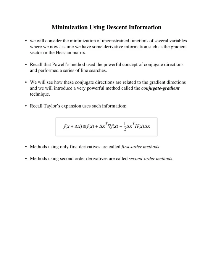 minimization using descent information