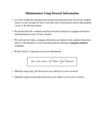 Minimization Using Descent Information   we will consider the minimization of unconstrained