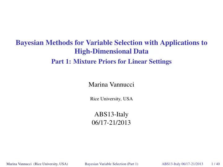 bayesian methods for variable selection with applications