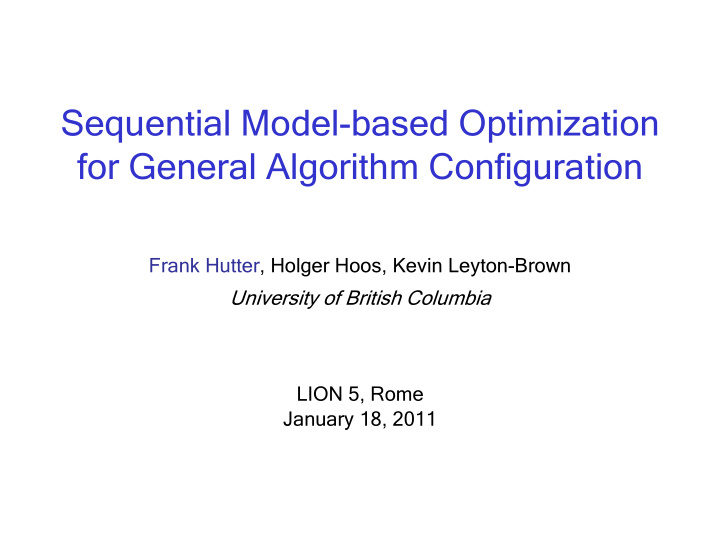 sequential model based optimization for general algorithm
