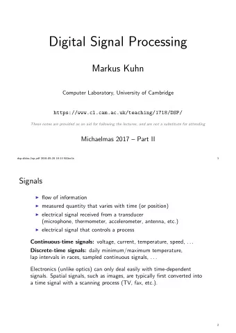 Digital Signal Processing  Markus Kuhn  Computer Laboratory, University of Cambridge