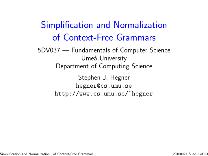 simplification and normalization of context free grammars