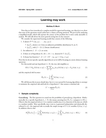 Learning may work  Matthieu R. Bloch 1. A dataset D  { ( x 1 , y 1 ) ,    , ( x N , y N )