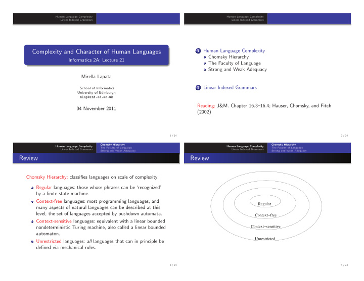 complexity and character of human languages