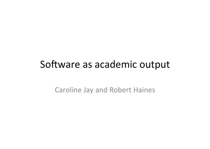so ware as academic output
