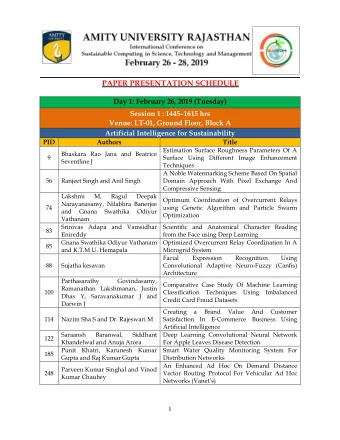 PAPER PRESENTATION SCHEDULE  Day 1: February 26, 2019 (Tuesday) Session 1 : 1445  1615 hrs