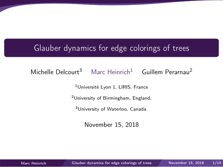glauber dynamics for edge colorings of trees