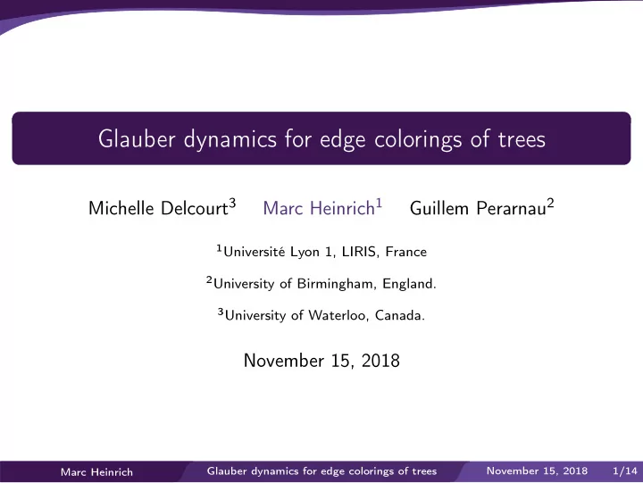 glauber dynamics for edge colorings of trees