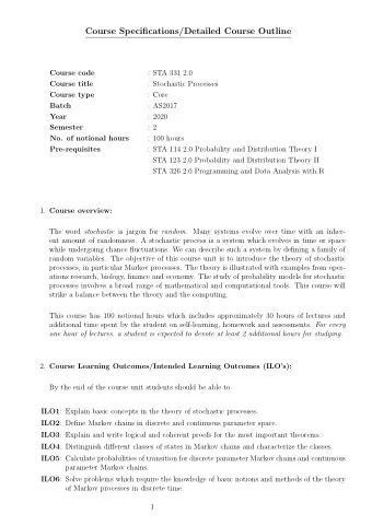 Course Specifications/Detailed Course Outline  Course code  : STA 331 2.0  Course title  :
