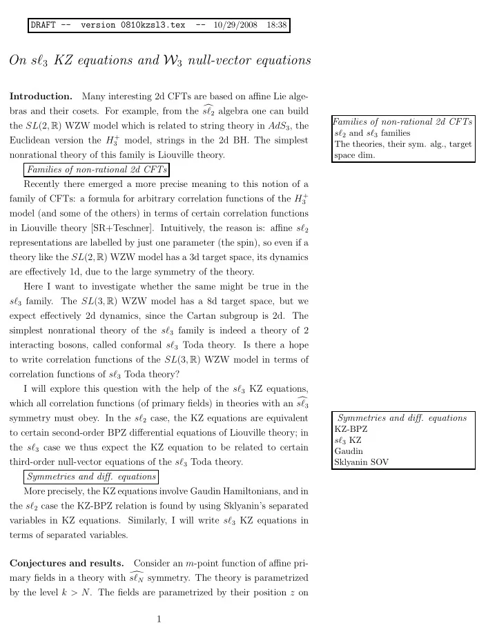 on s 3 kz equations and w 3 null vector equations