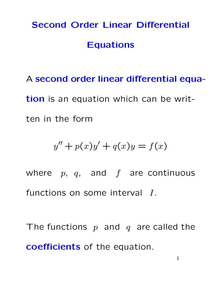 second order linear differential equations a second order
