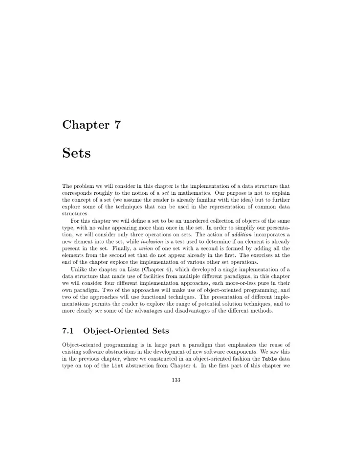 chapter 7 sets the problem w e will consider in this c