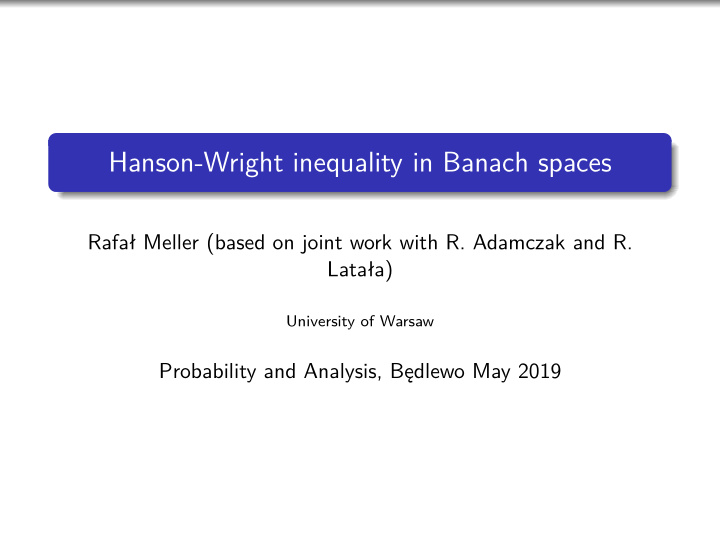 hanson wright inequality in banach spaces