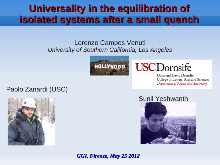 universality in the equilibration of universality in the