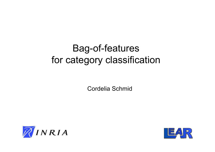 bag of features for category classification for category