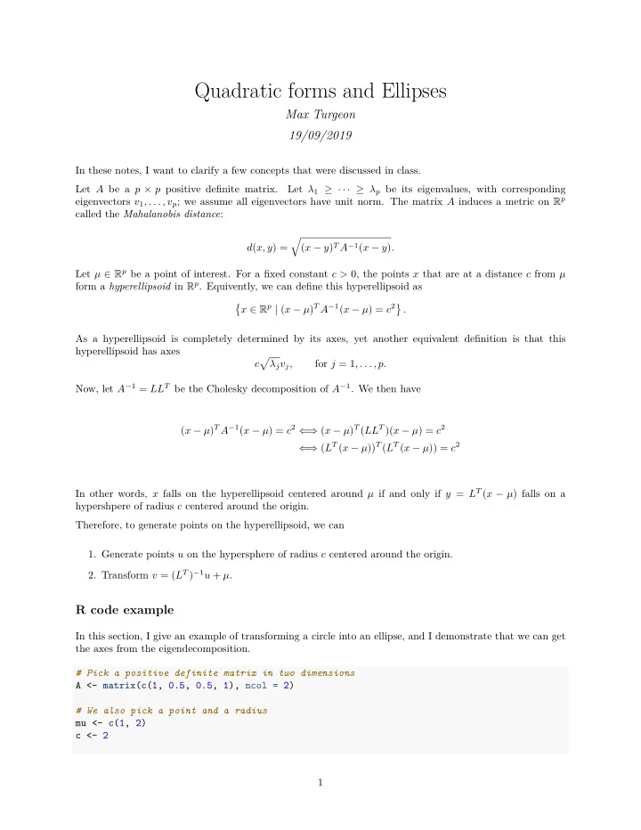 quadratic forms and ellipses