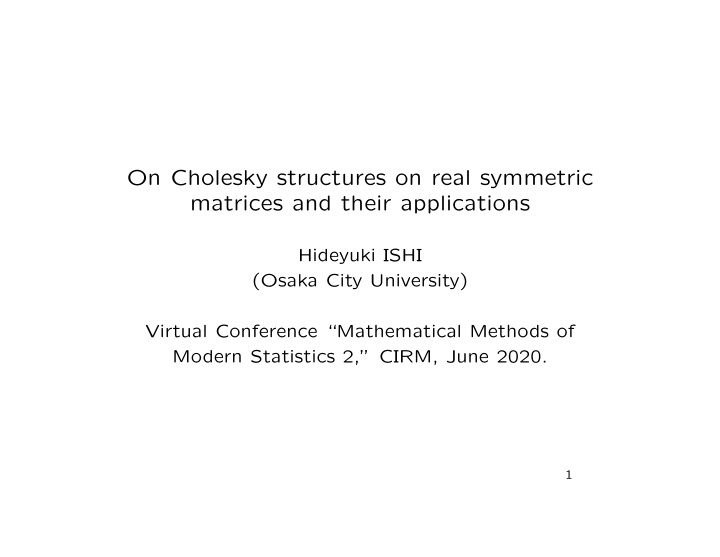 on cholesky structures on real symmetric matrices and