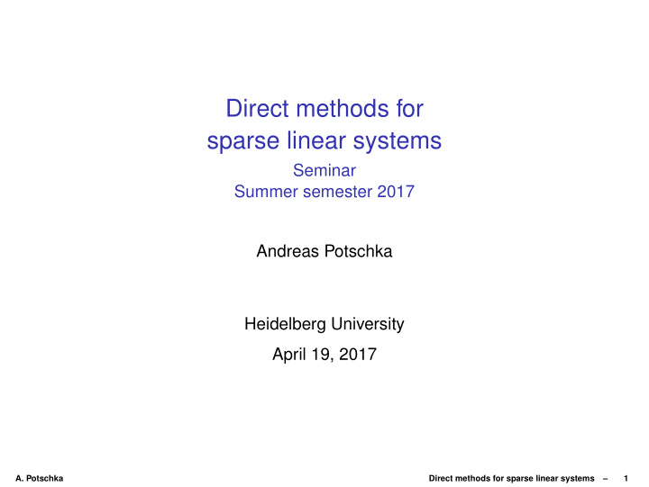direct methods for sparse linear systems