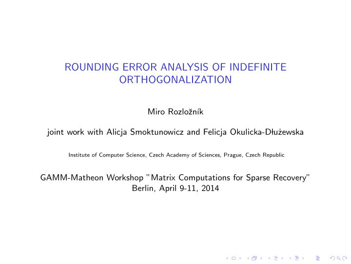 rounding error analysis of indefinite orthogonalization