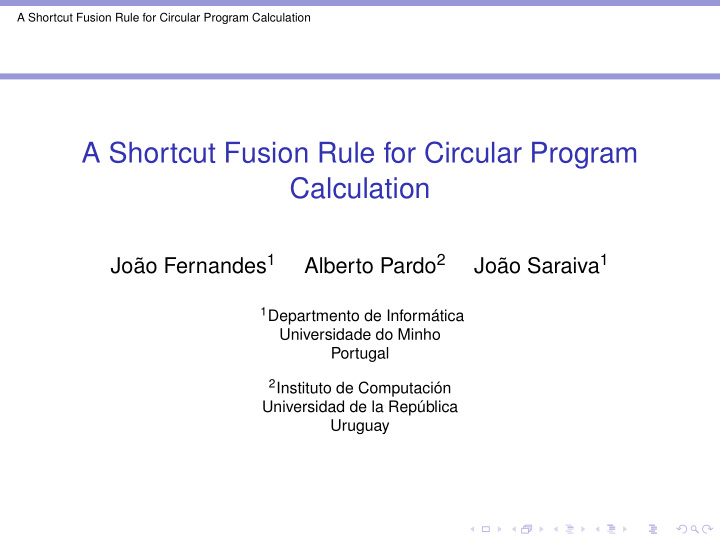 a shortcut fusion rule for circular program calculation