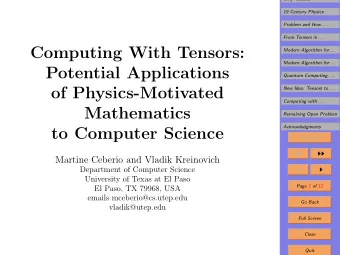 Computing With Tensors:  Modern Algorithm for . . .  Modern Algorithm for . . .  Potential