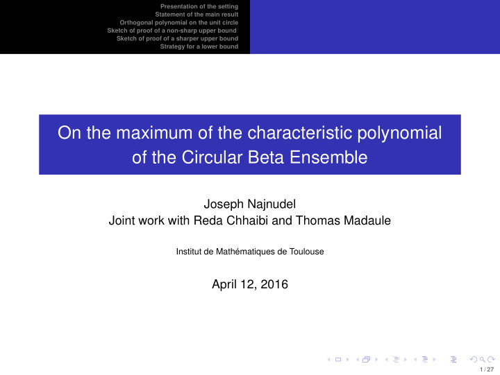 on the maximum of the characteristic polynomial of the
