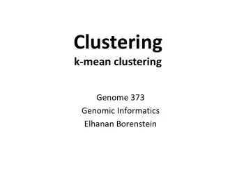 Clustering  k-mean clustering  Genome 373  Genomic Informatics  Elhanan Borenstein  A quick review