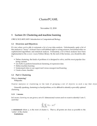 ClusterPCAML  November 13, 2018  1  Lecture 23: Clustering and machine learning  CBIO (CSCI)