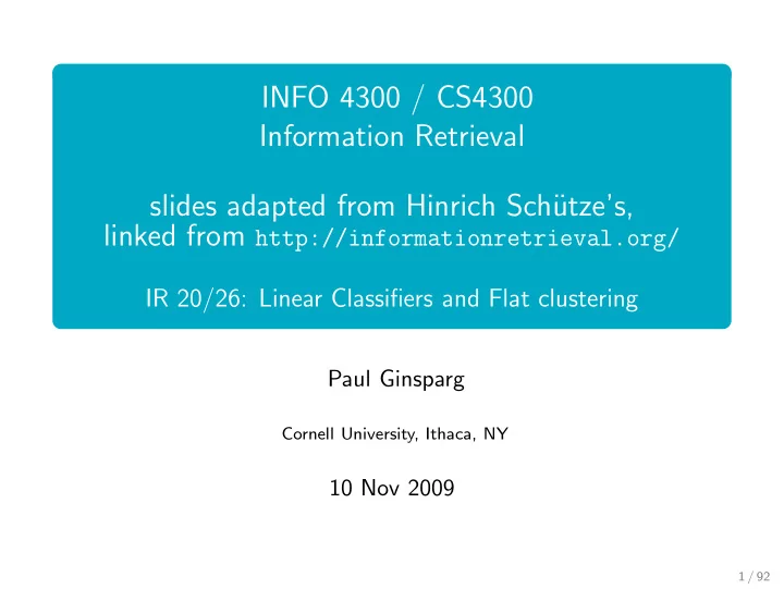 info 4300 cs4300 information retrieval slides adapted