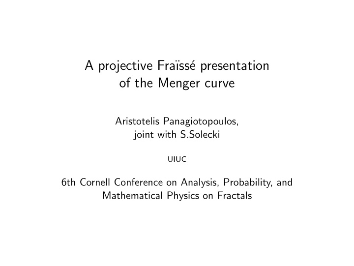 a projective fra ss e presentation of the menger curve