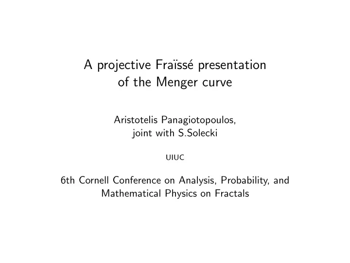 a projective fra ss e presentation of the menger curve