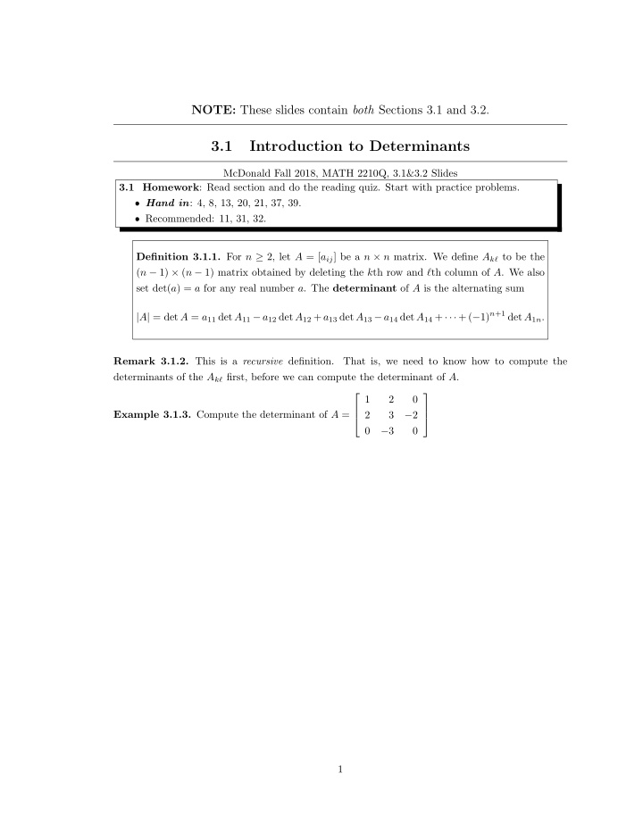 3 1 introduction to determinants