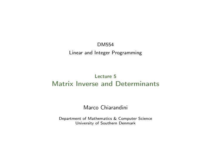matrix inverse and determinants