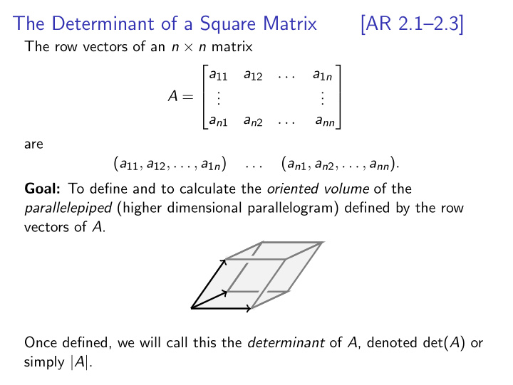 the determinant of a square matrix ar 2 1 2 3