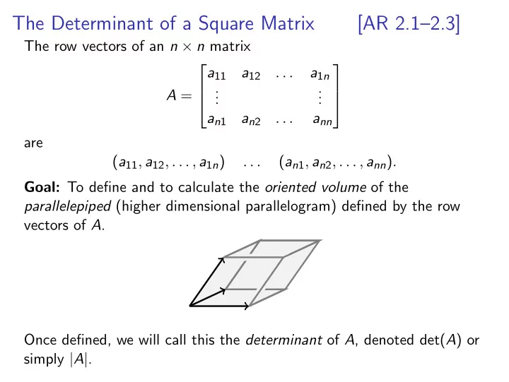 the determinant of a square matrix ar 2 1 2 3