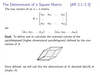 The Determinant of a Square Matrix  [AR 2.12.3] The row vectors of an n  n matrix     a