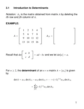 =  j = 1  1  1  2  0 EXAMPLE: Compute the determinant of A = 3  1 2  2  0  1  Solution  1
