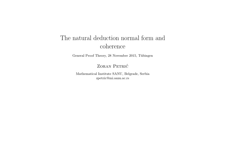 the natural deduction normal form and coherence