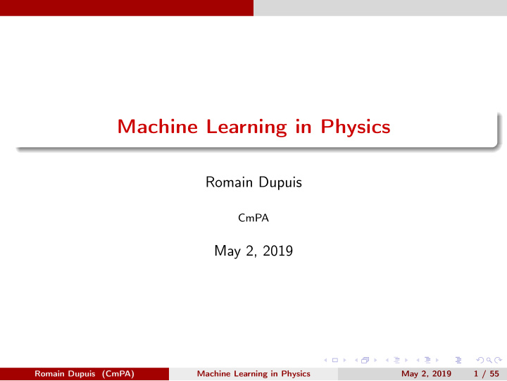 machine learning in physics