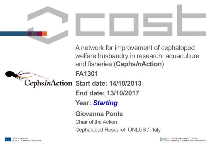 a network for improvement of cephalopod welfare husbandry