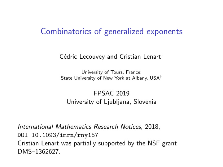 combinatorics of generalized exponents