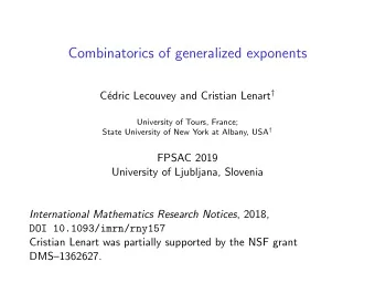 Combinatorics of generalized exponents edric Lecouvey and Cristian Lenart   C  University of