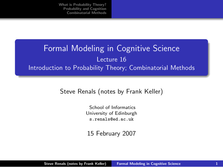 formal modeling in cognitive science