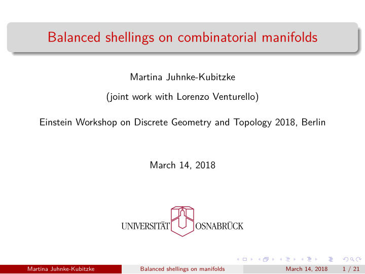 balanced shellings on combinatorial manifolds
