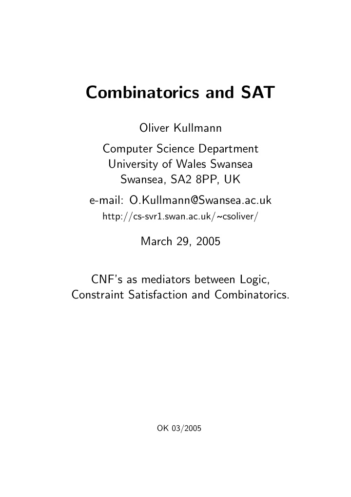 combinatorics and sat