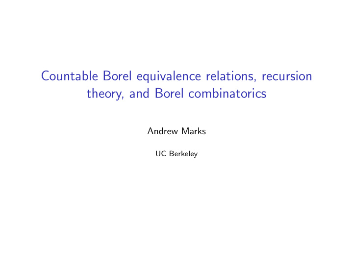 countable borel equivalence relations recursion theory