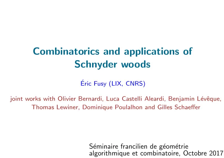 combinatorics and applications of schnyder woods
