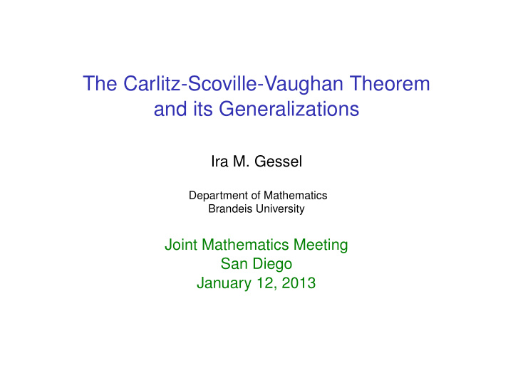 the carlitz scoville vaughan theorem and its