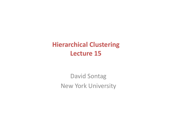 hierarchical clustering lecture 15